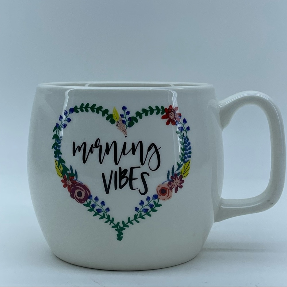Opal House “Morning Vibes” Stoneware Mug Heart Floral Wreath Flowers Boho Gift - Picture 3 of 8